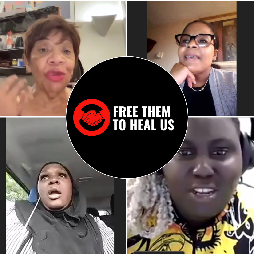 an image shows a collage of four different participants at free them to heal us meeting with the free them to heal us logo transposed over them
