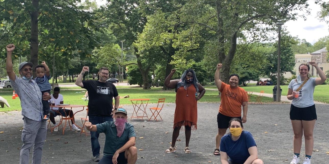 Amistad Law Project gathers with some of our 2020 Summer interns in Clark Park