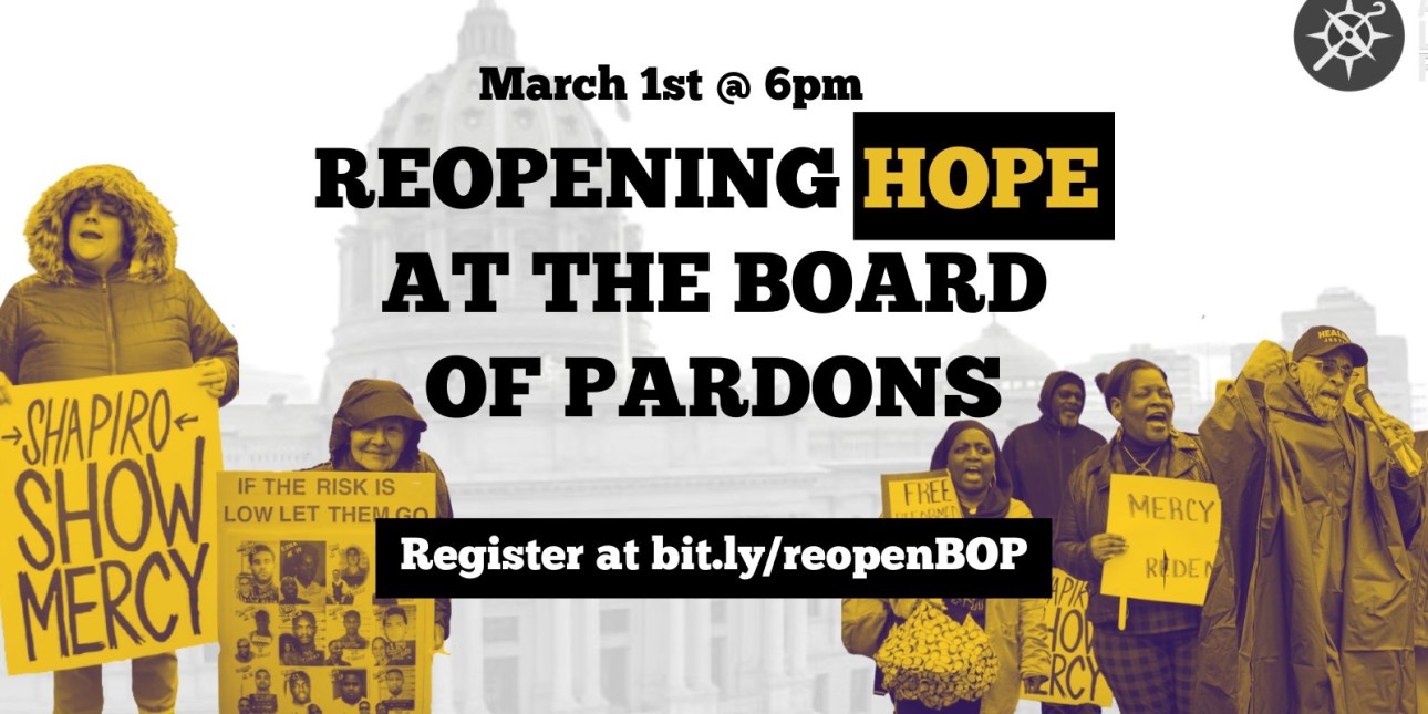 A graphic reads Reopening Hope at the Board of Pardons