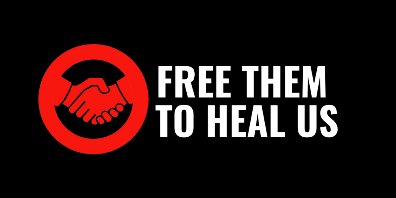 free them to heal us logo shows two red hands shaking and the text free them to heal us in bold 