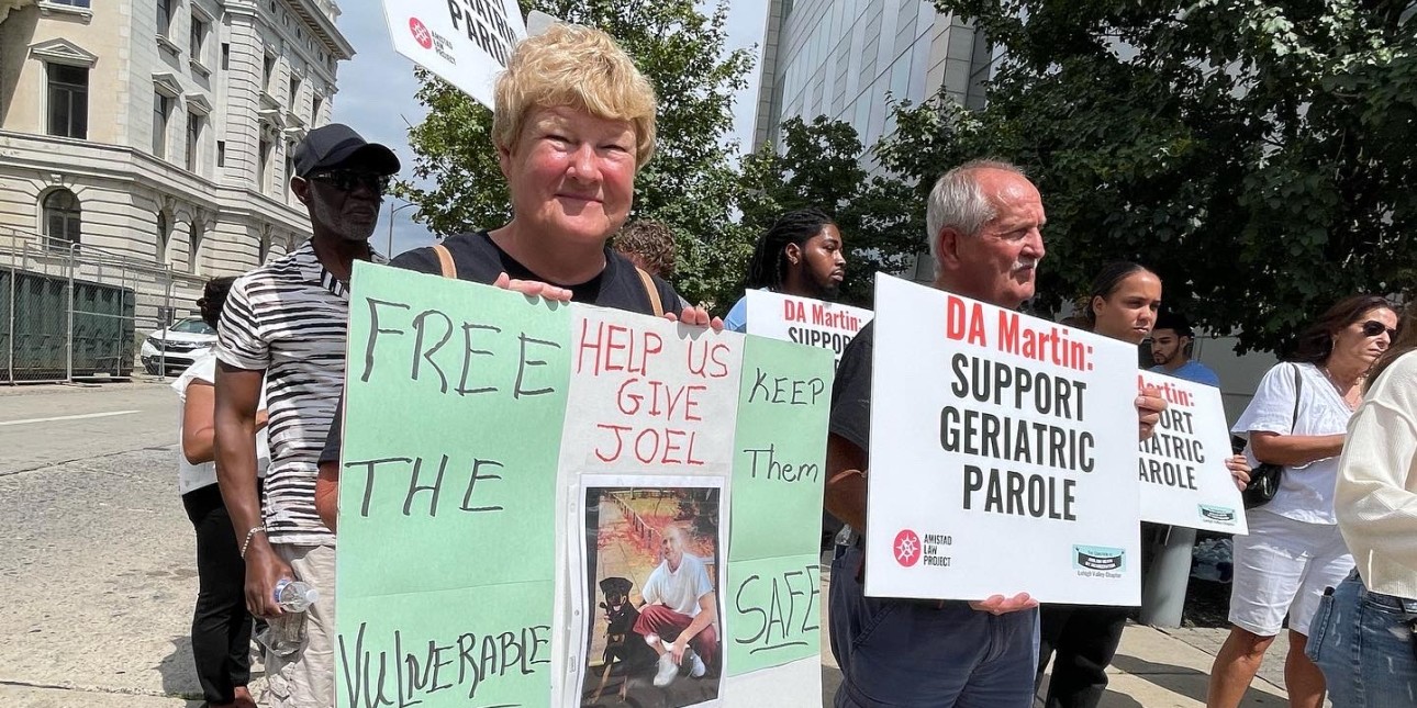 The Carls stand together at a press conference advocating DA Jim Martin to support geriatric parole