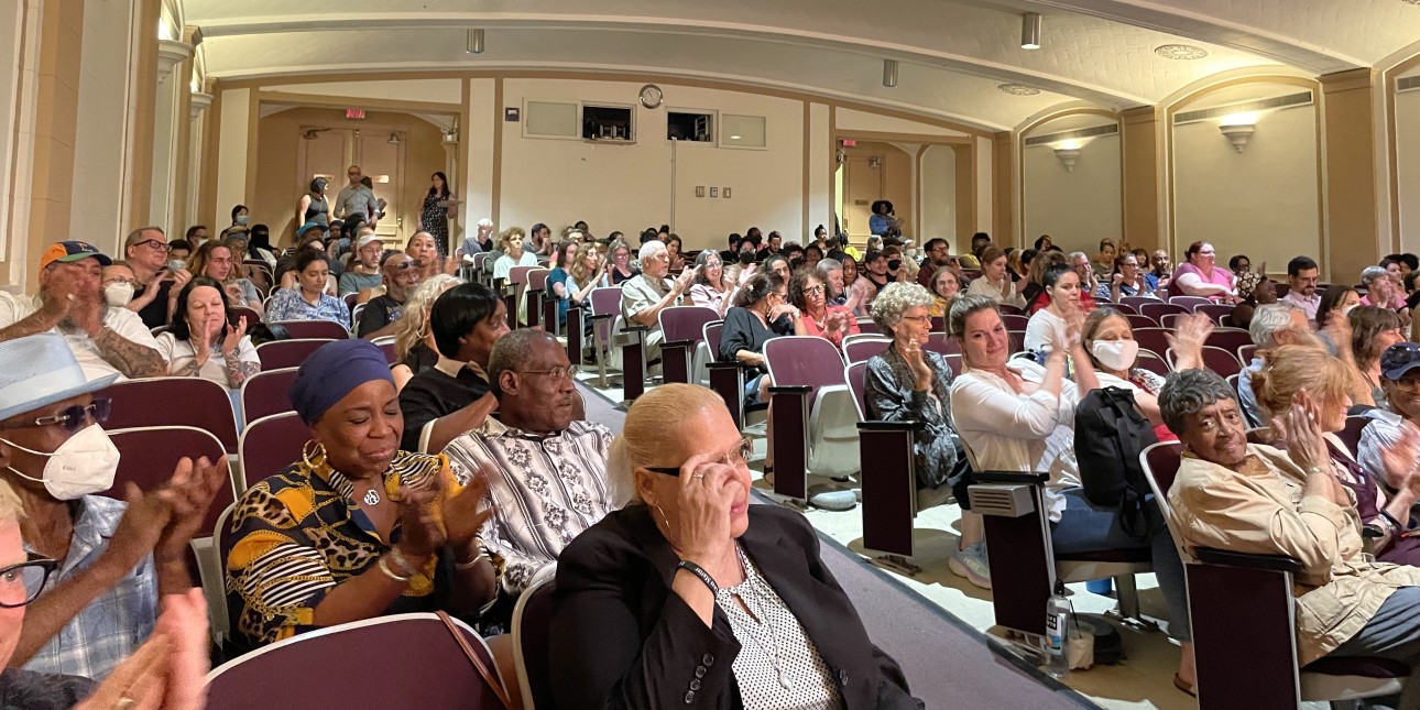 A full auditorium at the Free Library of Philadelphia for No Way Home screening