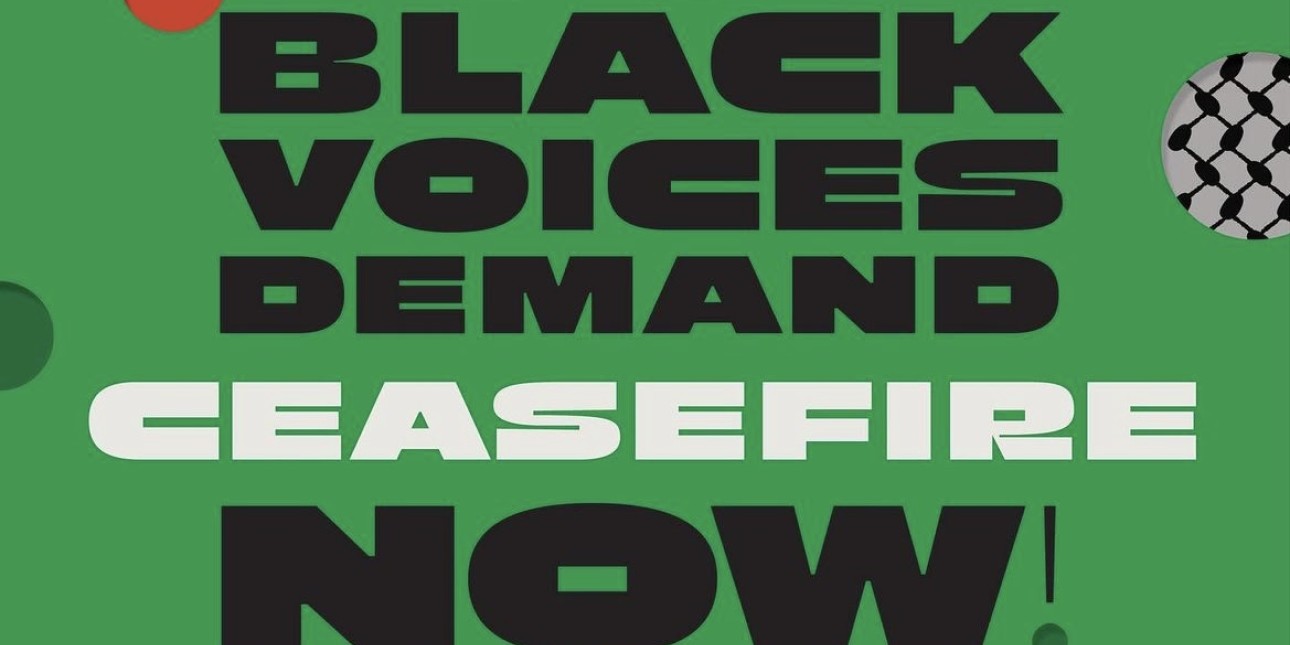 Image reads 2000+ Black voices demand ceasefire now