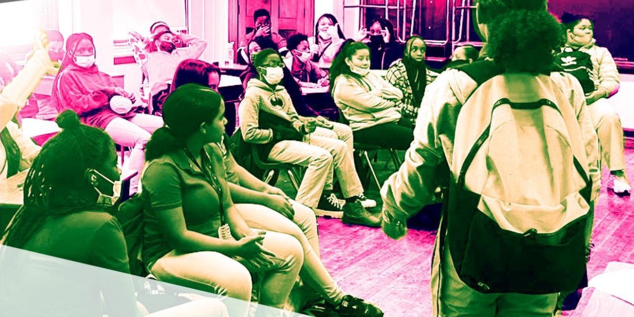 A pink image of students in a class room with the title Alternatives Part 2