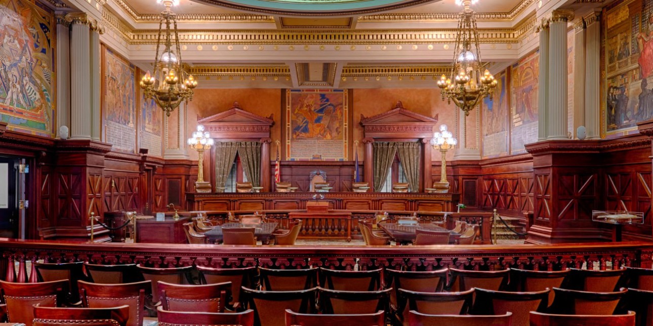 Courtroom with a stained glass ceiling 