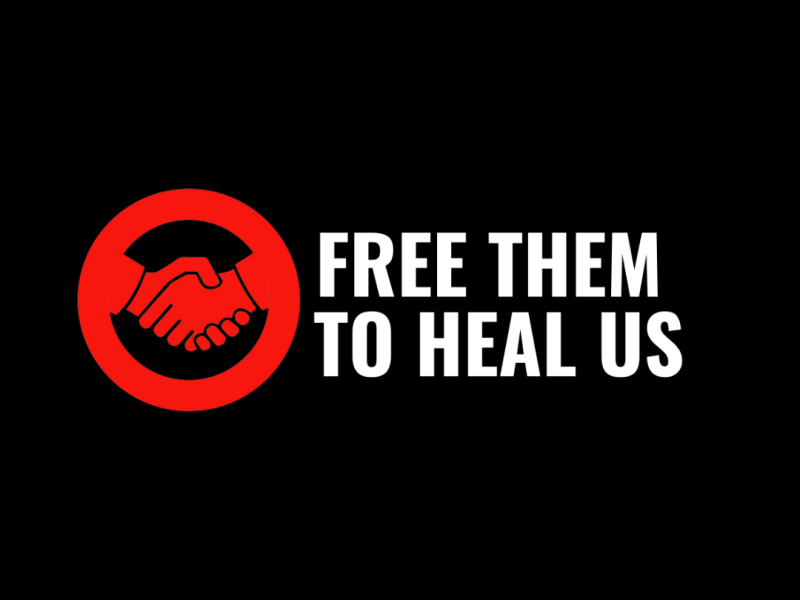 free them to heal us logo shows two red hands shaking and the text free them to heal us in bold 