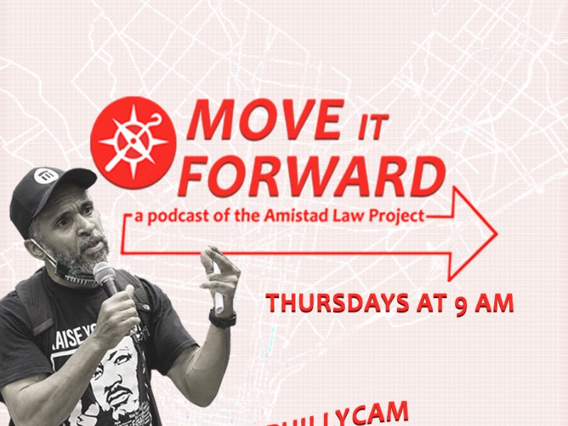 An image of Kempis Songster in a baseball cap holding a mic is accompanied by Move It Forward's logo and text that says 'Thursdays at 9 AM on Philly CAM WPPM 106.5 FM
