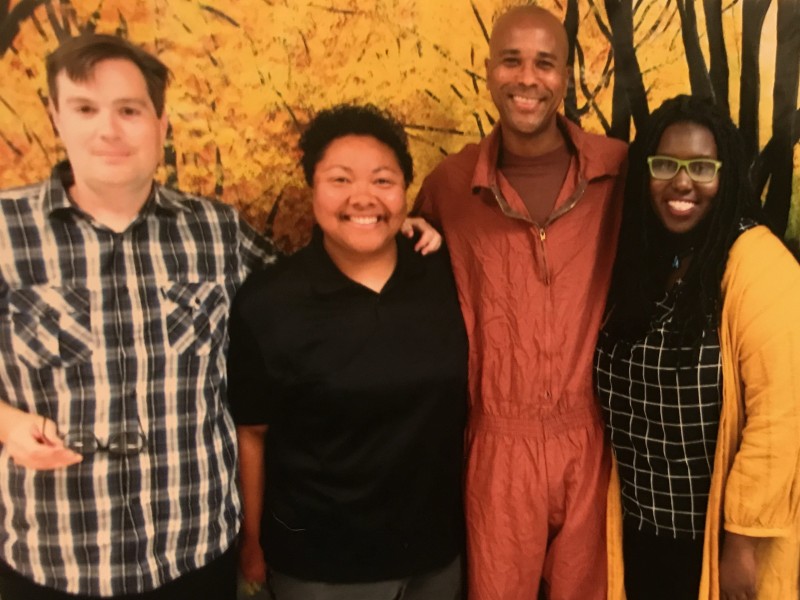 Kri Henderson, Sean Damon and Nikki Grant of Amistad Law Project stand with Kerry 'Shakaboona' Marshall