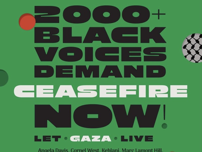 Image reads 2000+ Black voices demand ceasefire now