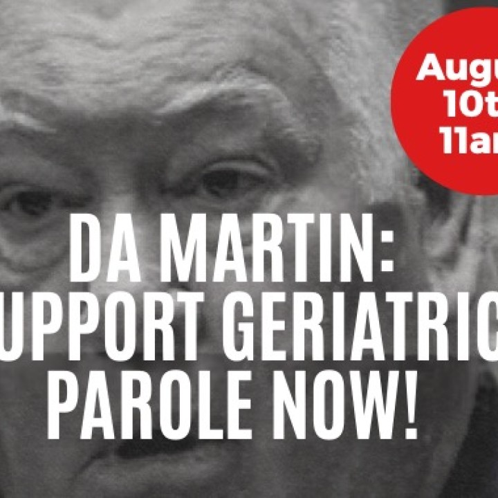 a graphic shows Lehigh County DA Jim Martin with the words "DA Martin: Support Geriatric Parole Now" 