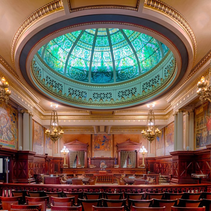 Courtroom with a stained glass ceiling 