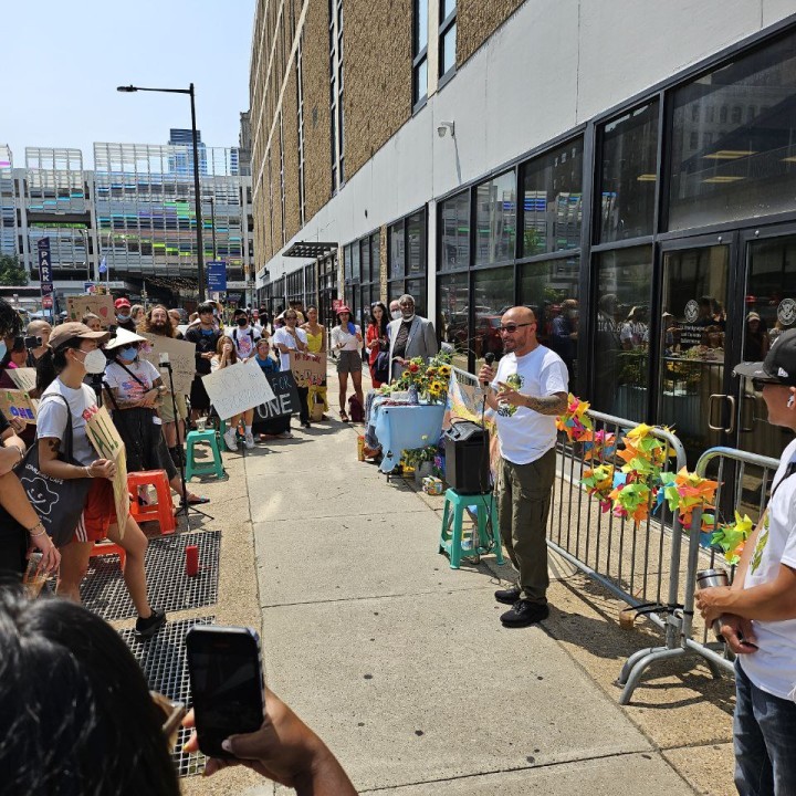 One Van speaks at a rally 