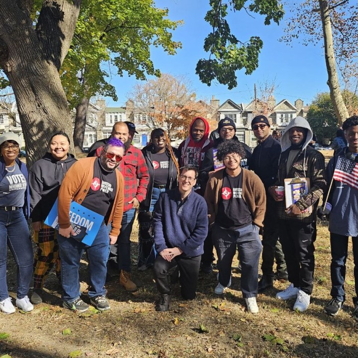 canvassers stand shoulder to shoulder