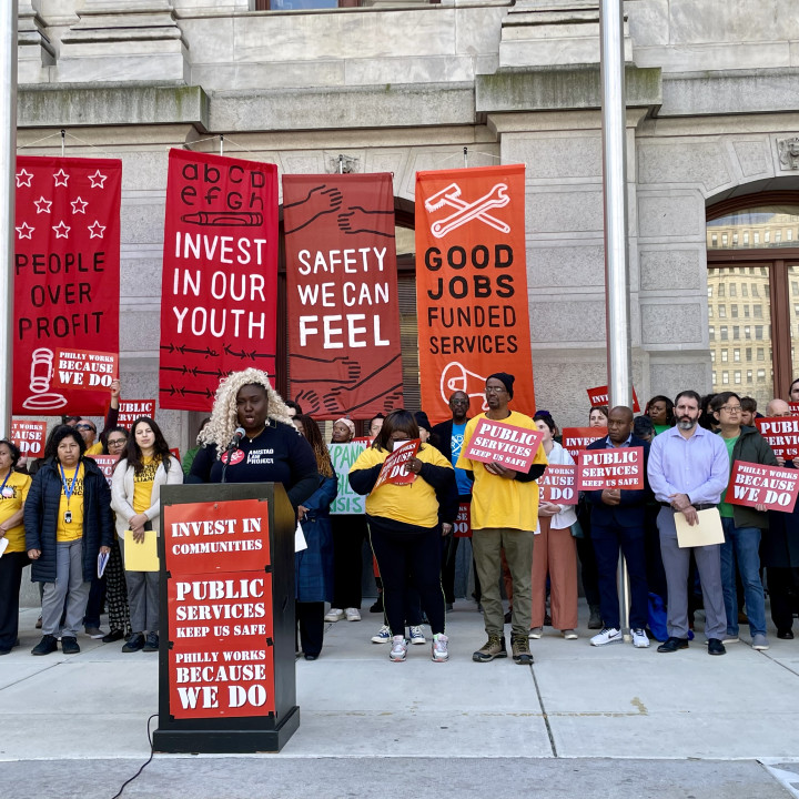 Nikki Grant speaks at a rally